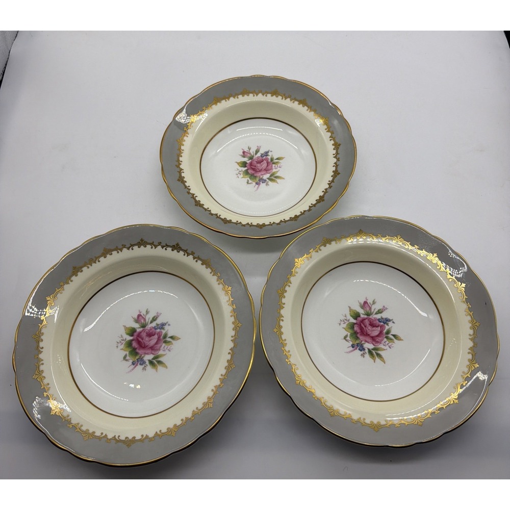 Aynsley Lancaster Gray Rim Soup Bowl Bone China Set‎ Of 3